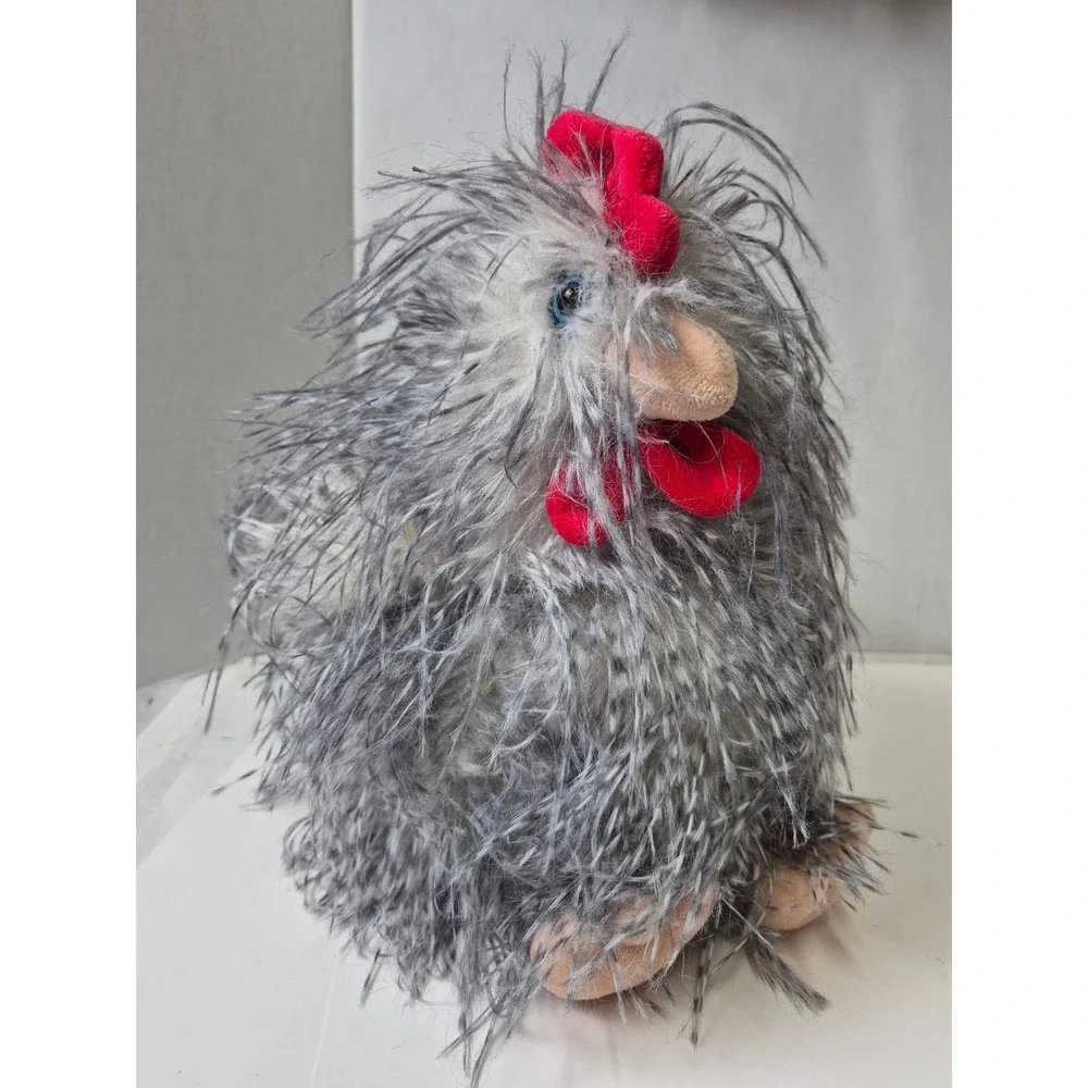 Rooster Chicken Plush Set Grey and Brown Stuffed Animal large 11in Barn Fun Fur